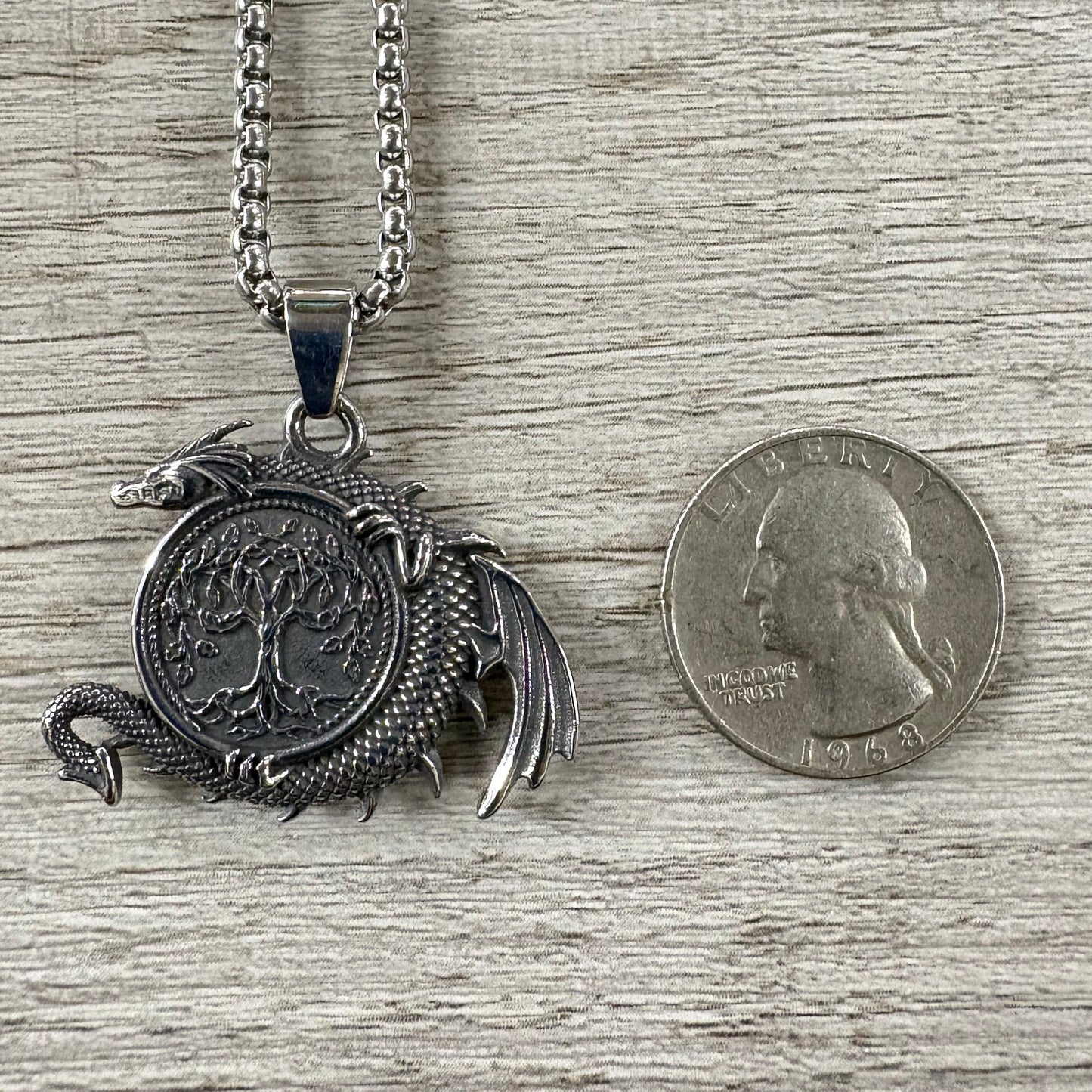 Dragon with Tree of Life Stainless Steel Necklace