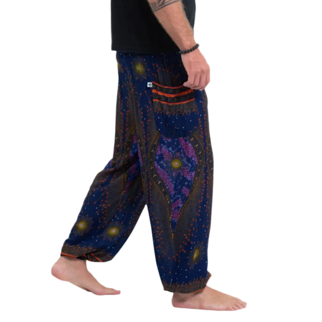 Navy Peacock's Eye Harem Pants