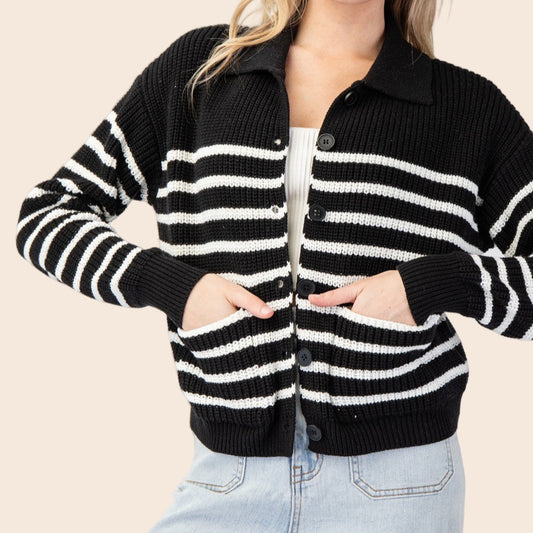 Striped Button Down Knit Cardigan