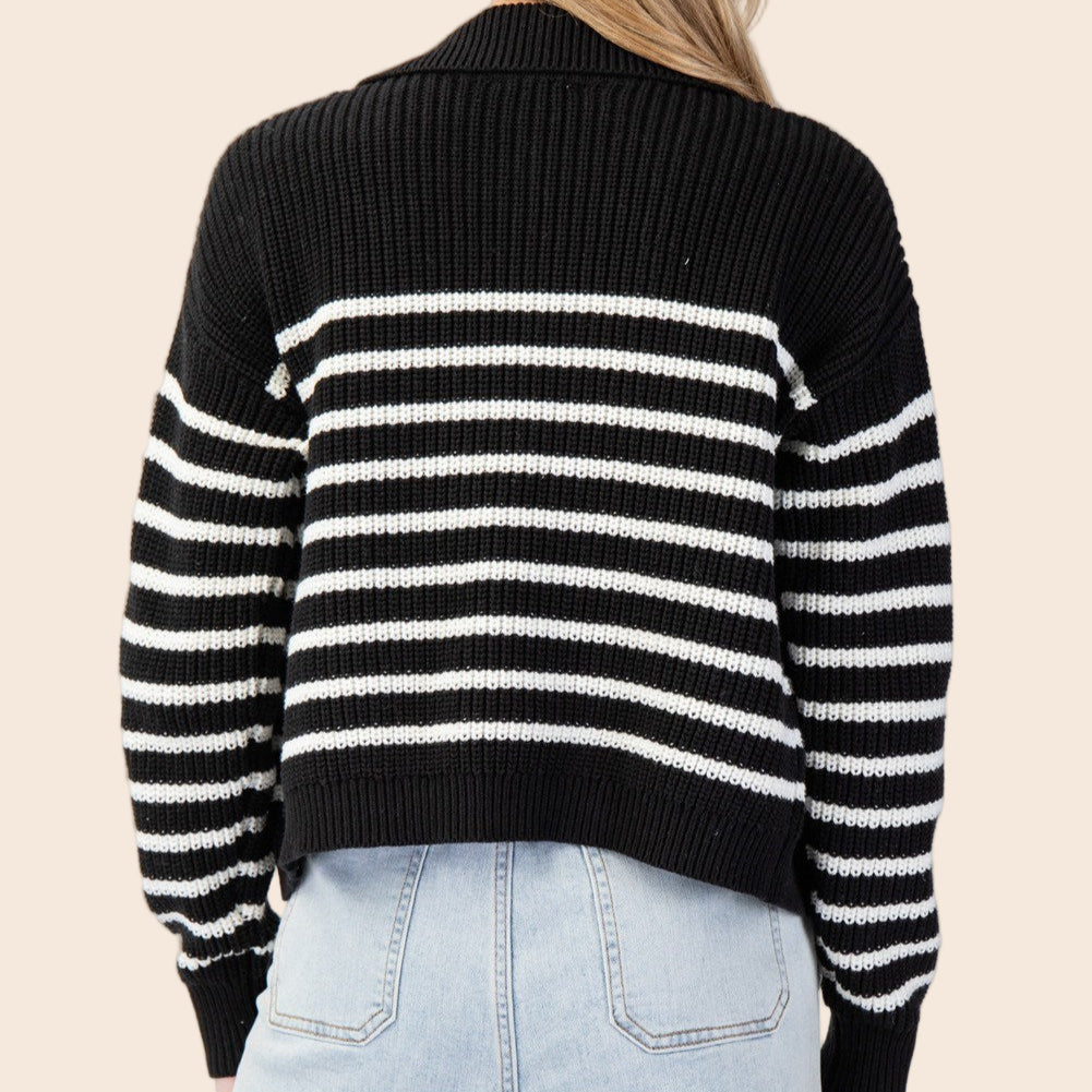 Striped Button Down Knit Cardigan