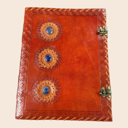 10"x13" Leather and Lapis Lazuli Stones Journal