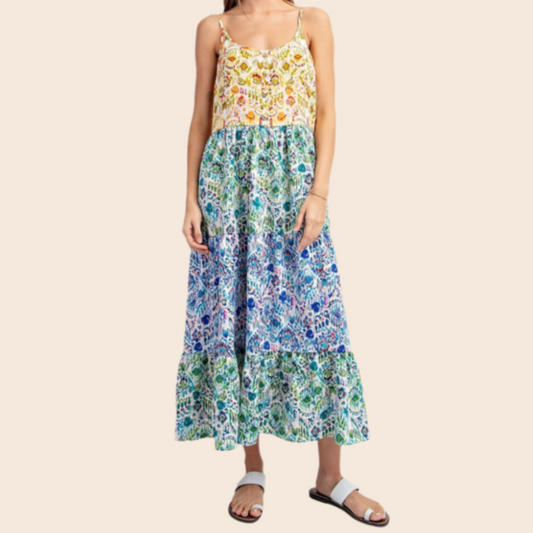 Multicolor Printed Sleeveless Midi Dress