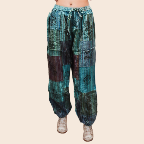 Solid Patchwork Pants with Elastic Ankles