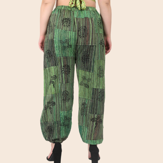 Solid Patchwork Pants with Elastic Ankles