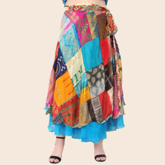 Patchwork Maxi Wrap Skirt