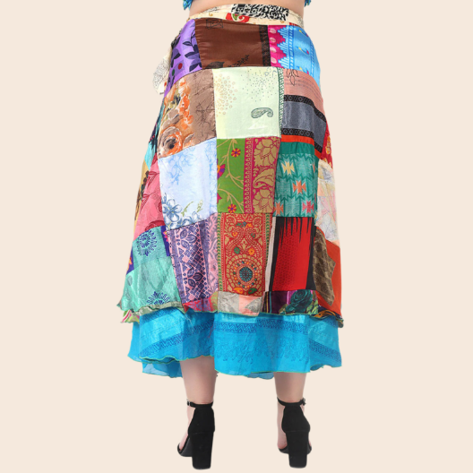 Patchwork Maxi Wrap Skirt