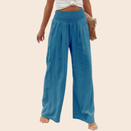 Cotton Linen Blend Smocked Waist Pants