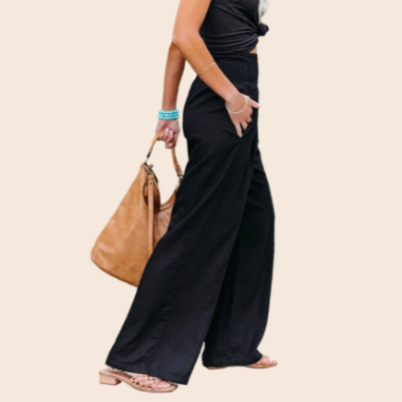Cotton Linen Blend Smocked Waist Pants