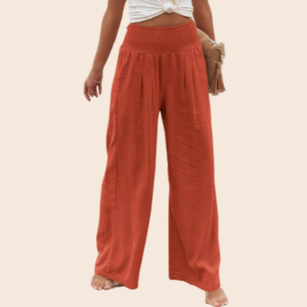 Cotton Linen Blend Smocked Waist Pants