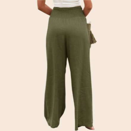Cotton Linen Blend Smocked Waist Pants