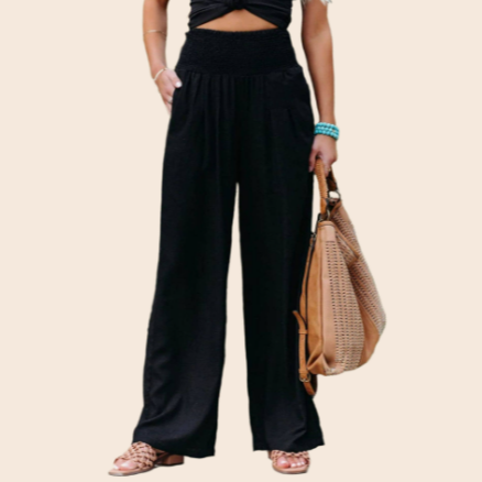 Cotton Linen Blend Smocked Waist Pants