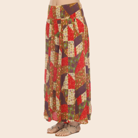 Mushroom Quilt Print Wide Leg Pants
