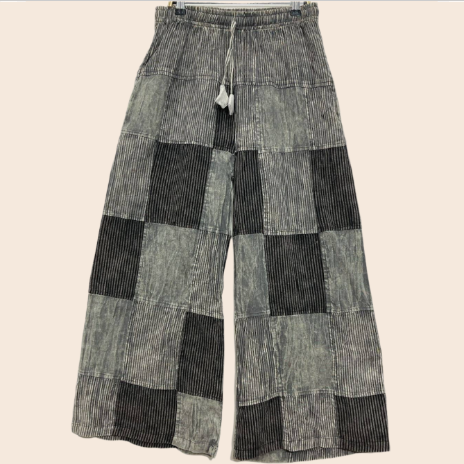 Black and Gray Patchwork Palazzo Pants