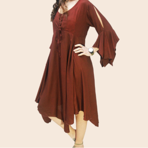 Lee Freely Fairy Dress with Slit Sleeves and Ties on Chest