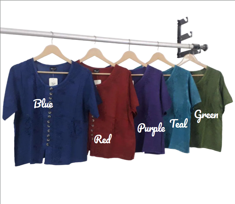 Stone Wash Button Short Sleeve Top