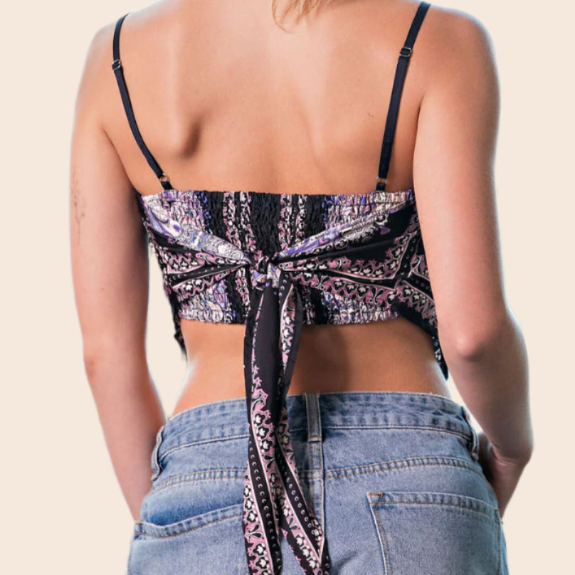 Smocked Bandana Print Scarf Top