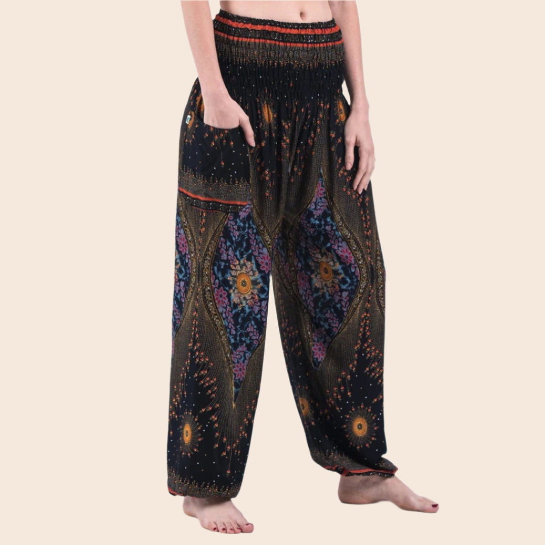 Black Peacock Eye Harem Pants