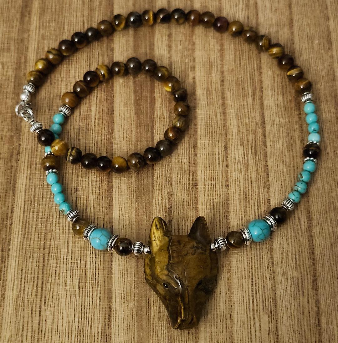 Gemstone Wolf Beaded Necklaces