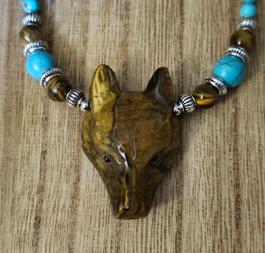 Gemstone Wolf Beaded Necklaces