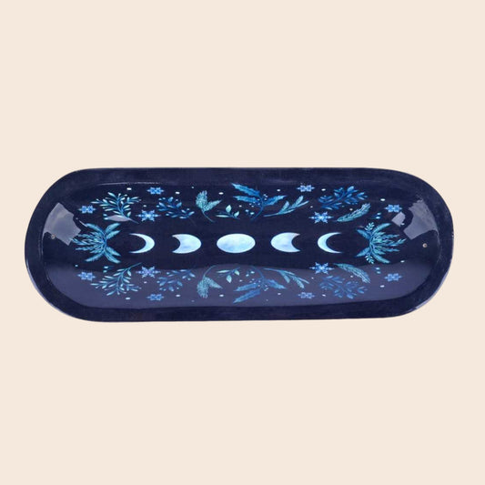 Moon Phase Wood Boat Incense Burner