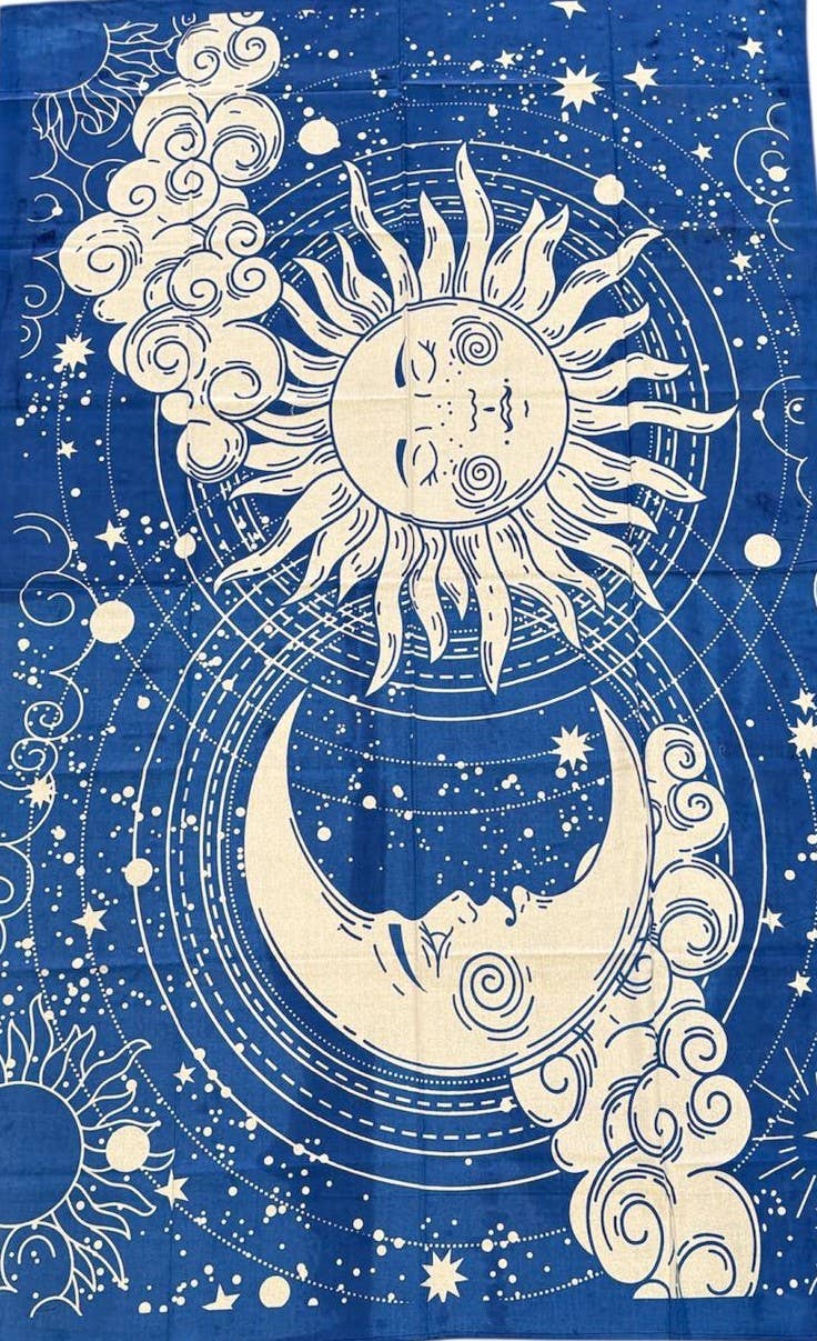 Celestial Sun Moon Line Art Tapestry