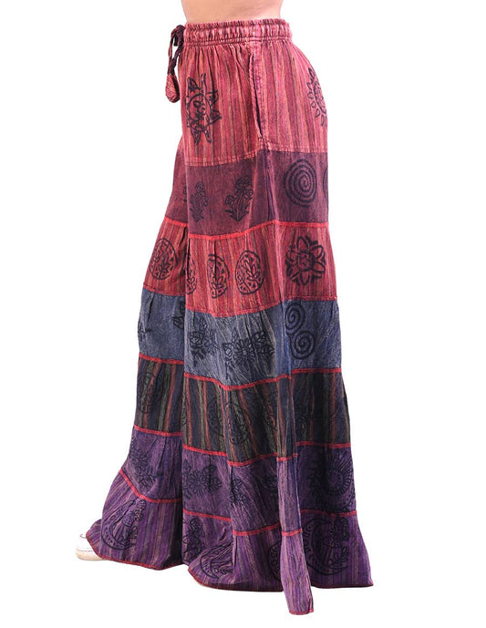 Boho Patchwork Printed Tiered Palazzo Pants