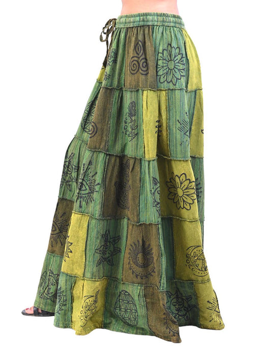 Boho Patchwork Sacred Ember Long Maxi Skirt