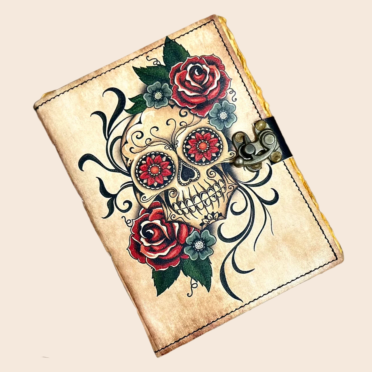 Sugar Skull and Rose Printed Leather Journal