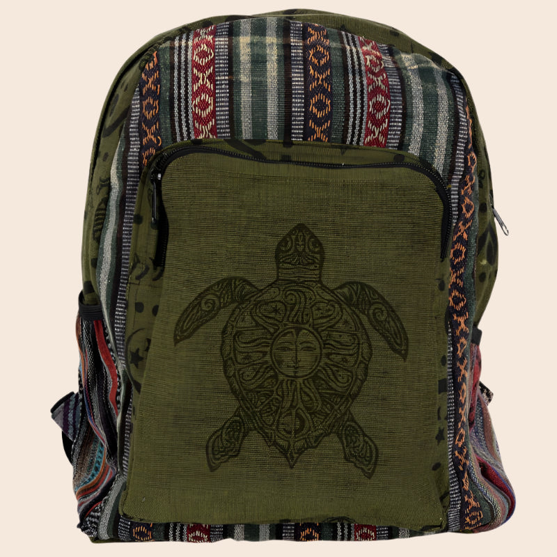 Green Stripe Turtle Canvas Backpack