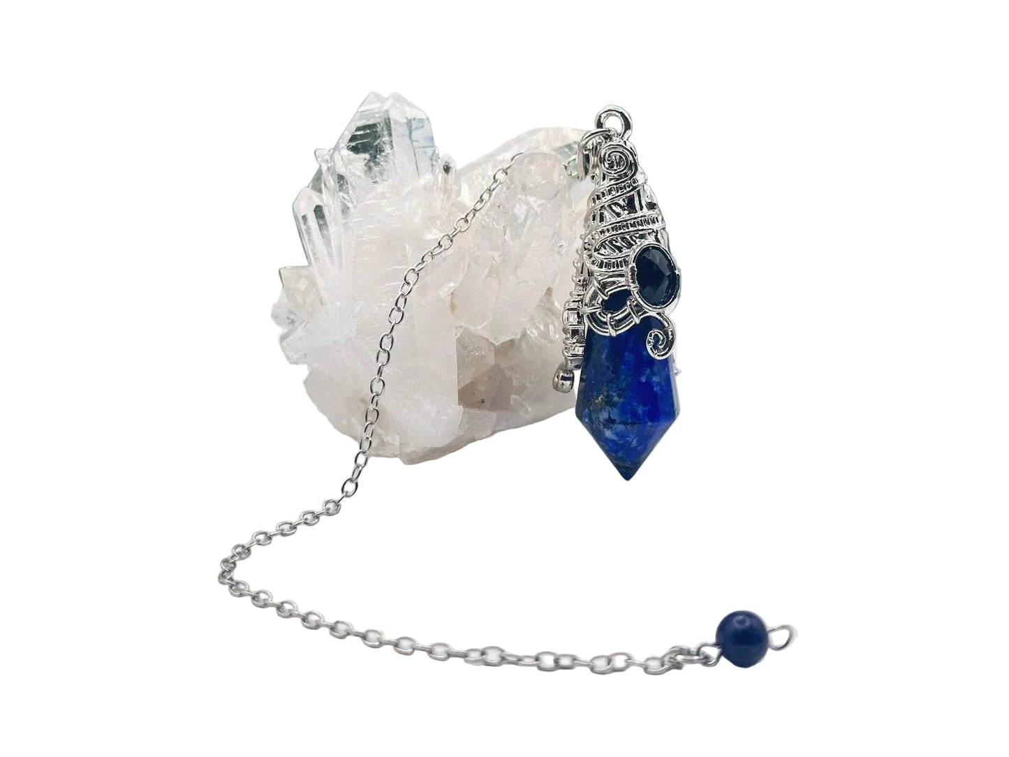 Gemstone Pendulum 12 Faceted Antique Silver Color