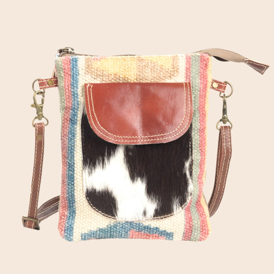 Recycled Rug With Cowhide Crossbody