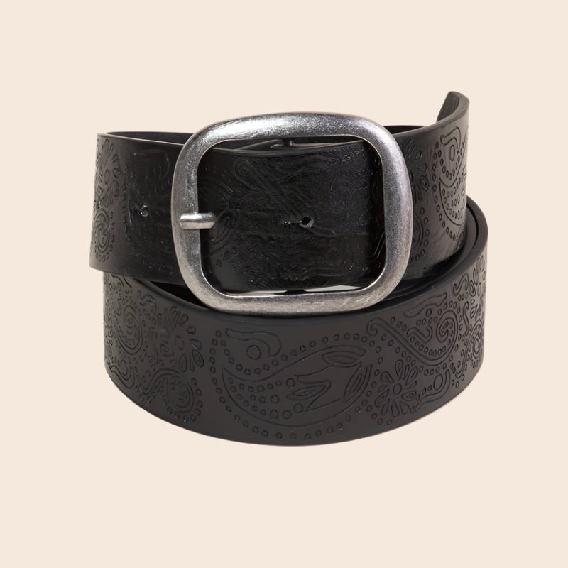 Etched Floral Faux Leather Belt