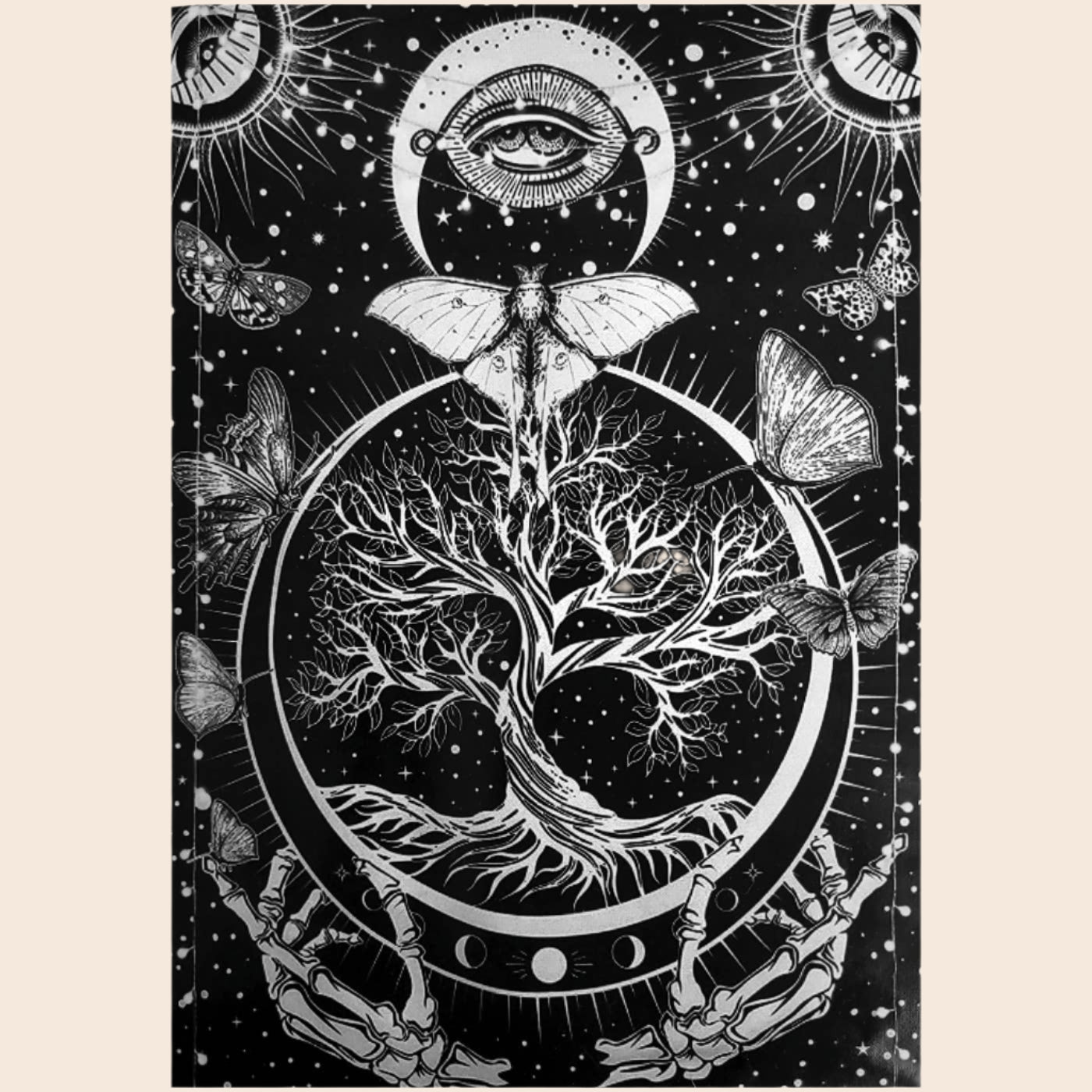 Tree of Life Butterfly Sun Moon Tapestry