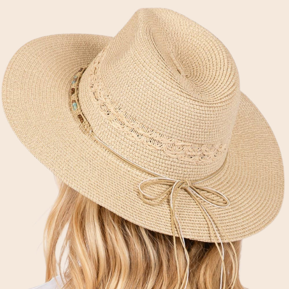 Woven Beaded Band Straw Sun Hat