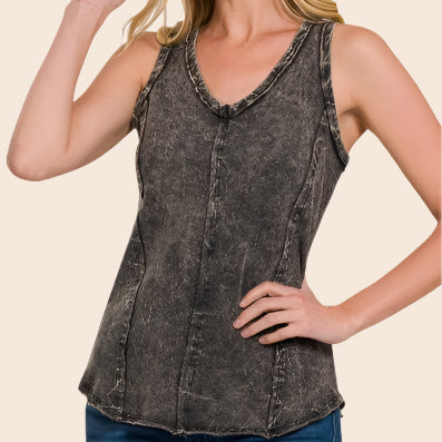 Crinkle Washed Terry Raw Edge Top