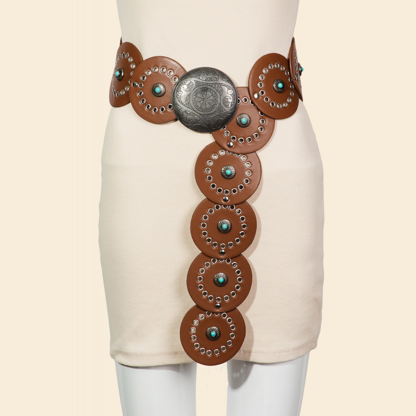 Stone Embellished Faux Leather Disc Belt