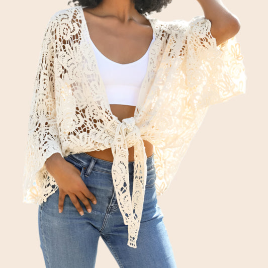 Floral Crochet Wrap Kimono