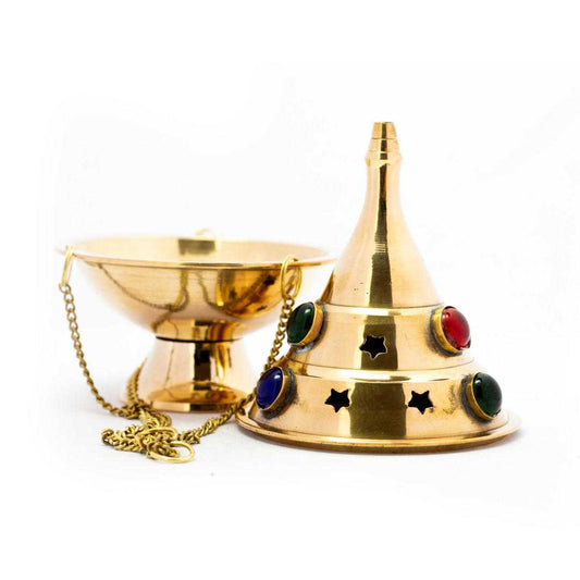 Brass Hanging burner with Colored Stones
