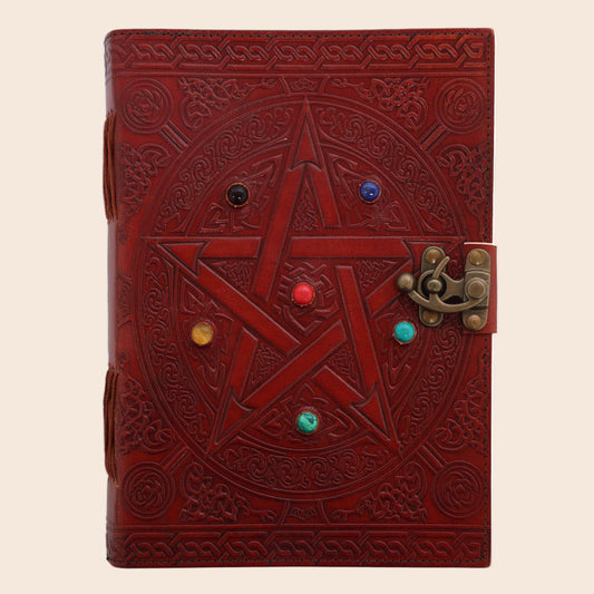 Pentagram with Stones Leather Journal