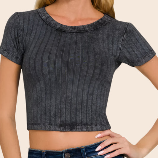 Ribbed Short Sleeve Crop Top