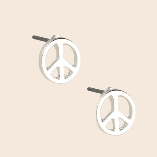Silver Peace Sign Post Earring