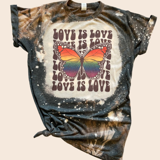 Love Is Love Butterfly Bleached Pride Tee