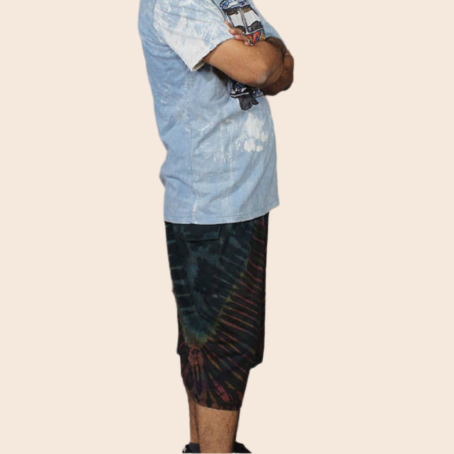 Cotton Men's Long Cargo Short With Pockets Mudmee Tie Dye