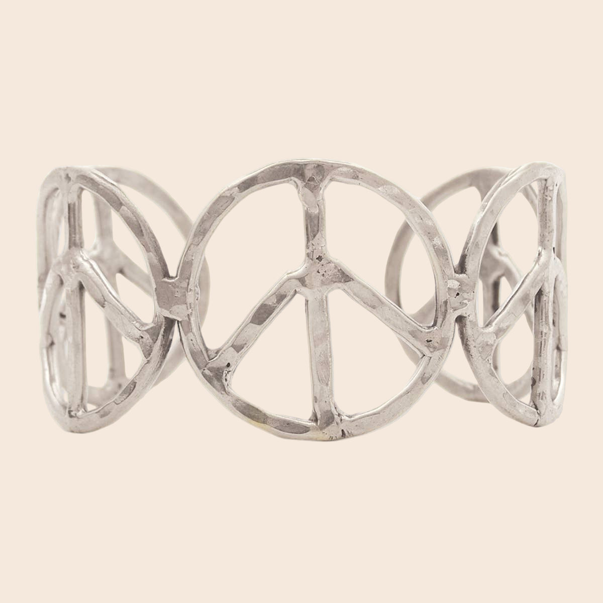 Woodstock Vibes Silver Peace Sign Cuff Bracelet