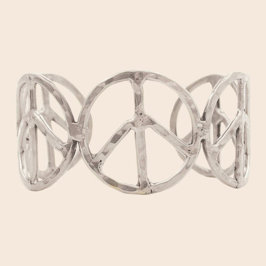 Woodstock Vibes Silver Peace Sign Cuff Bracelet
