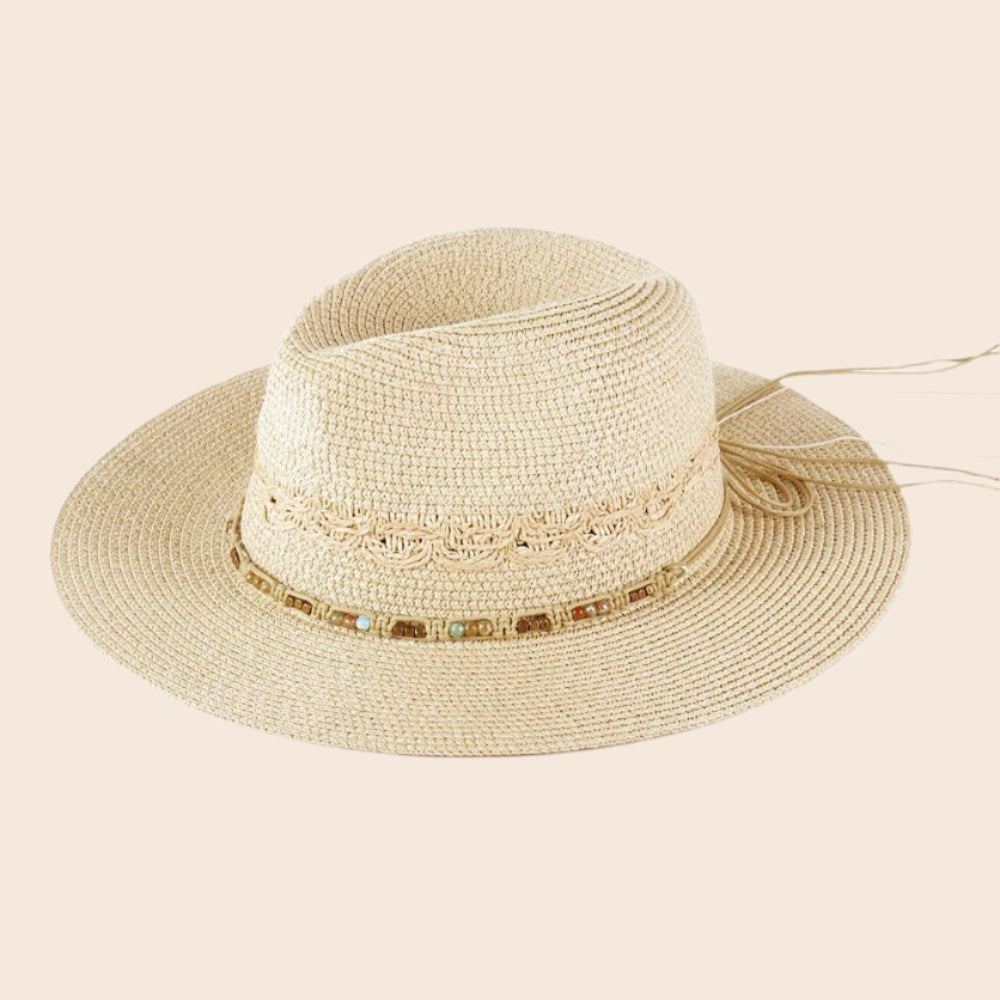 Woven Beaded Band Straw Sun Hat