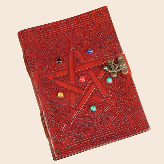 Pentagram with Stones Leather Journal