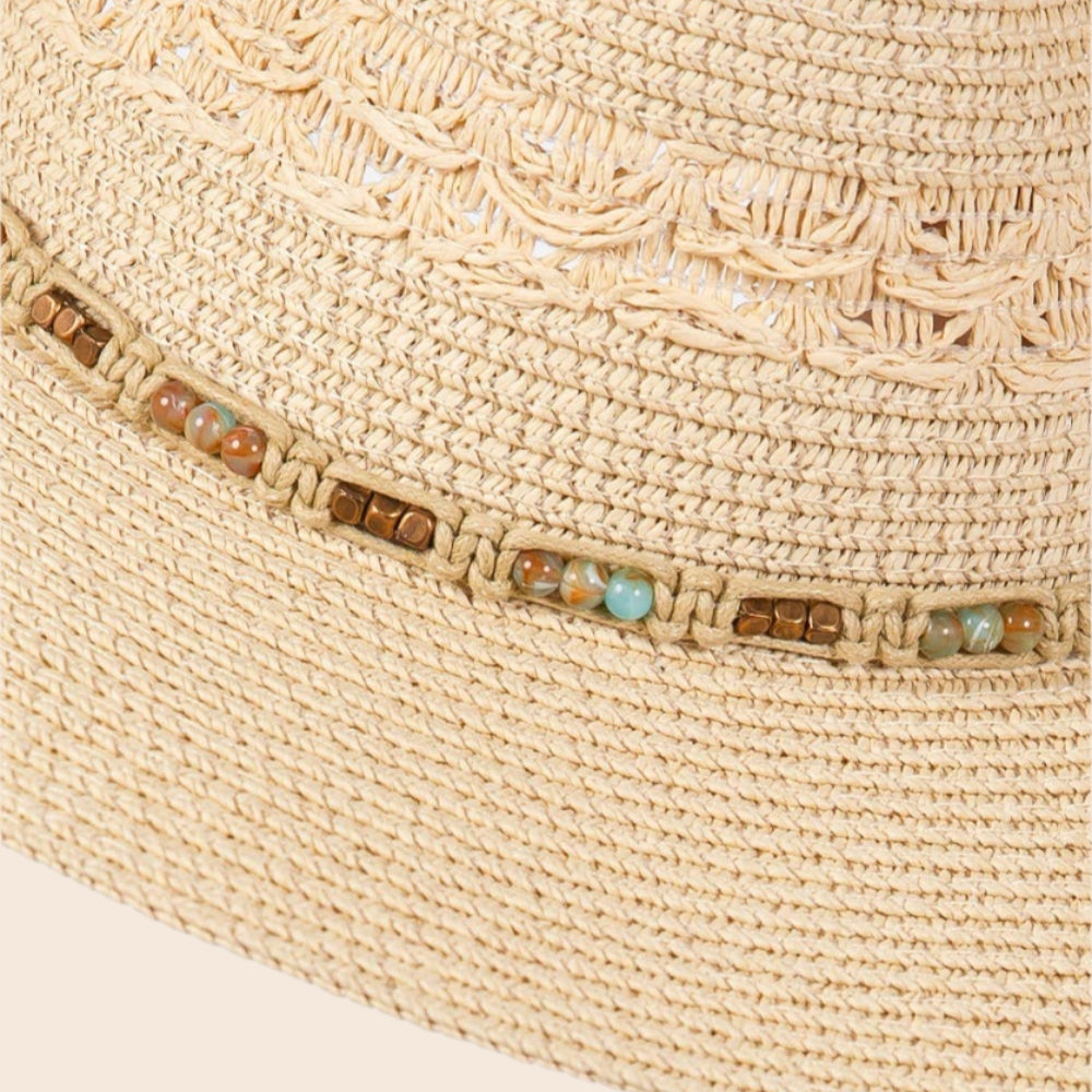 Woven Beaded Band Straw Sun Hat