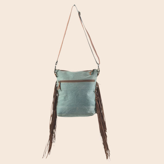 Crossbody With Leather Fringe CowHide and Canvas