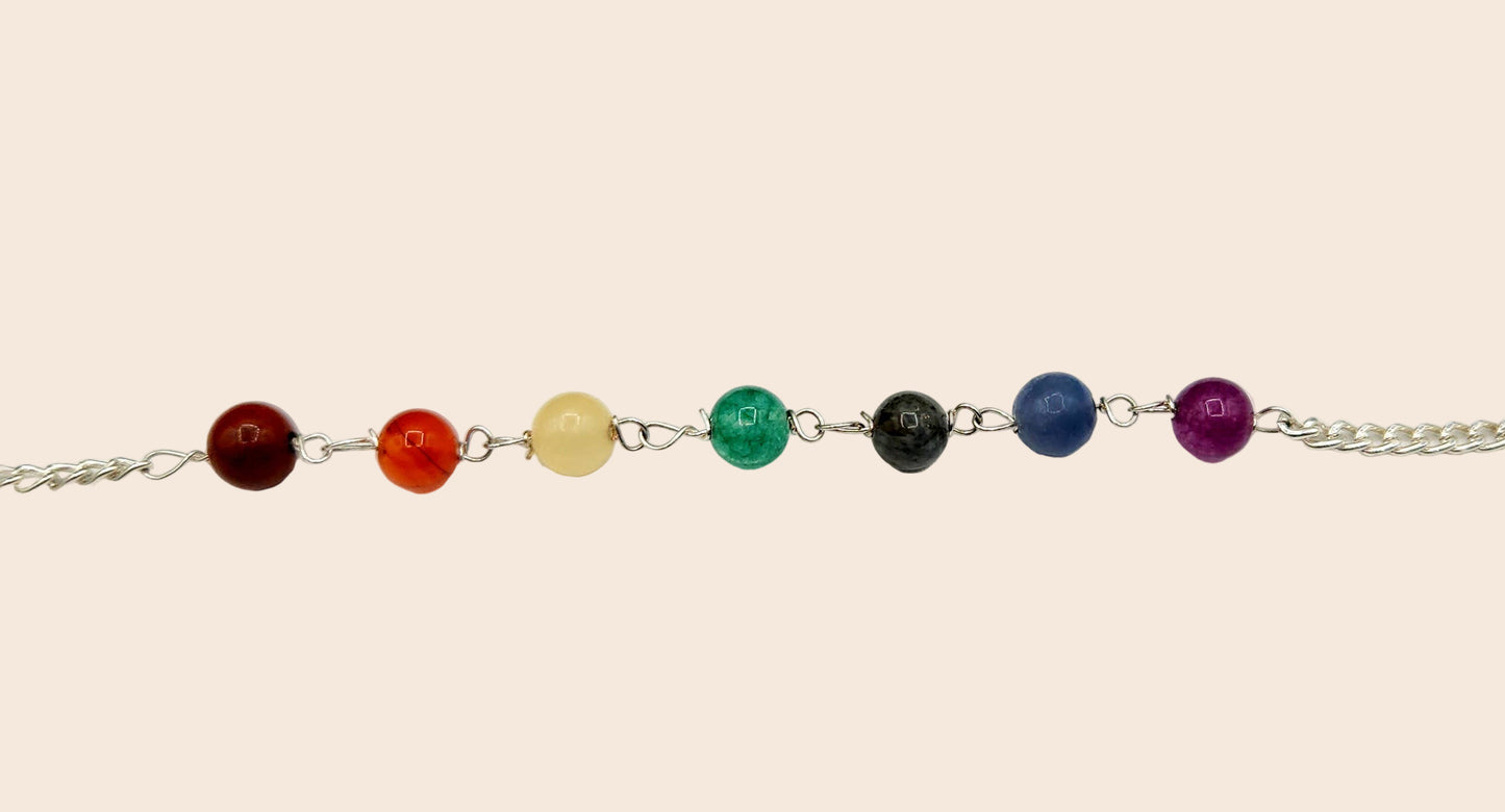 Seven Chakra Pendulum w/Chakra Beads-Silver Plated Chain